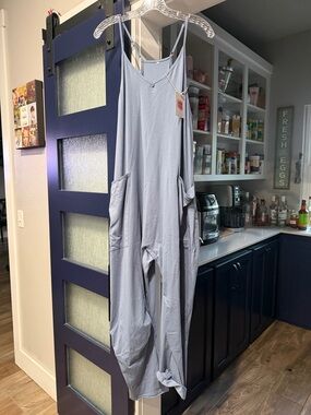 Women's Light Blue Relaxed-Strap Jumpsuit with Pockets